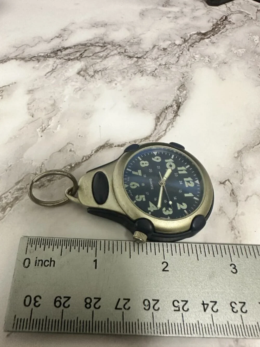 Puritan Carabiner Key Ring Watch Mens 44mm Blue Dial Silver Tone New Battery